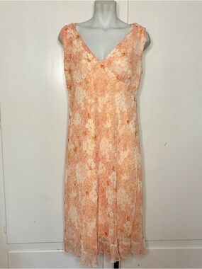 Vintage 90s No Boundaries Coral Peach Floral Bias Cut Midi Dress